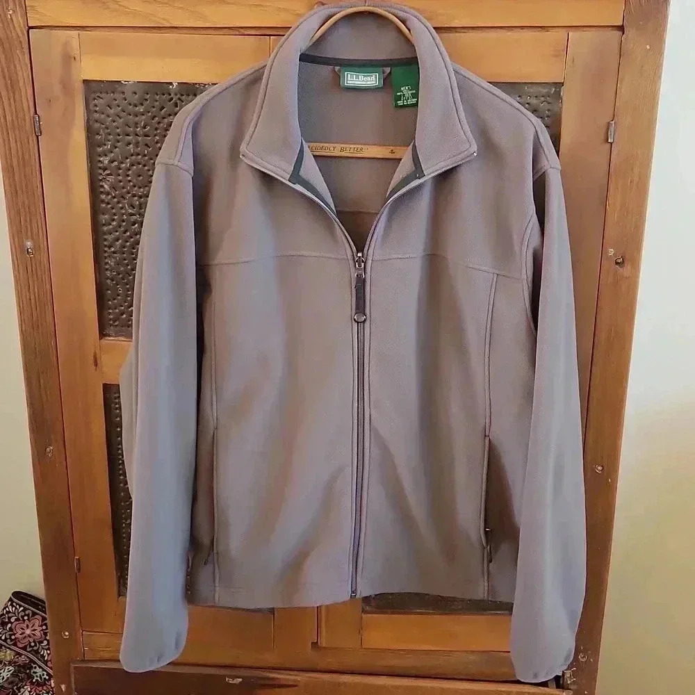 LL Bean Men’s Fleece Jacket Full Zip Size L Taupe